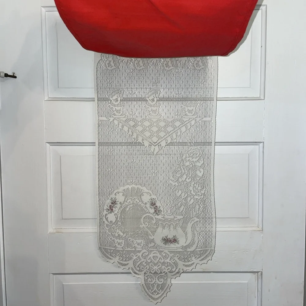 Vintage Lace Tea Time W roses Wall Hanging Metal Hanger,‎ Red Backer
